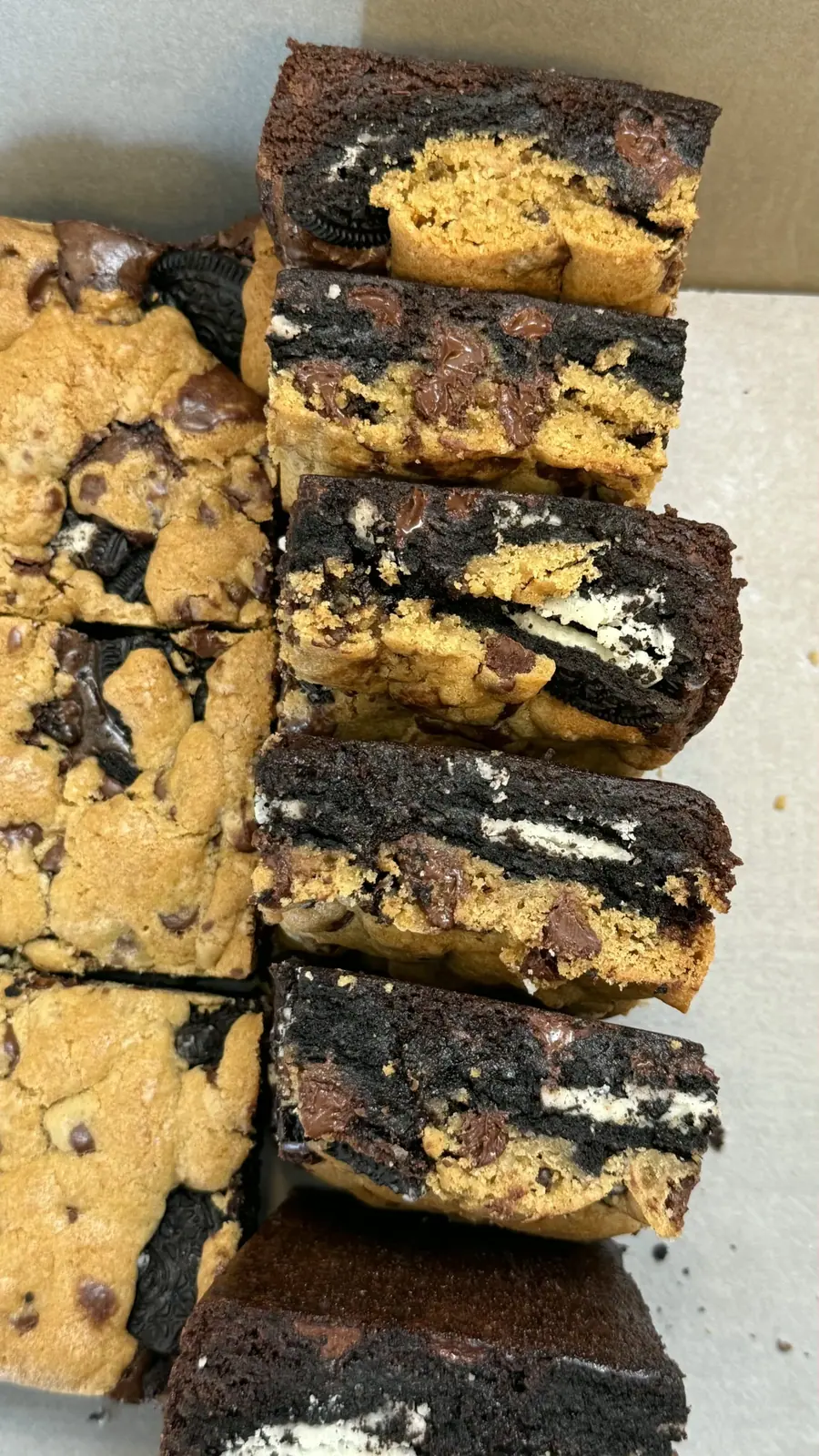 Oreo brookie slices standing on end