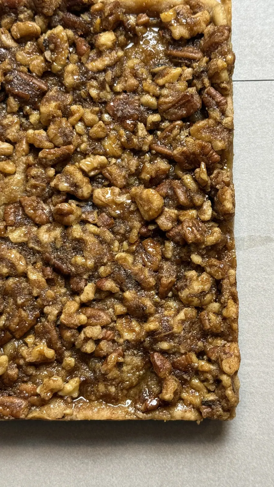 A full tray of pecan pie bars