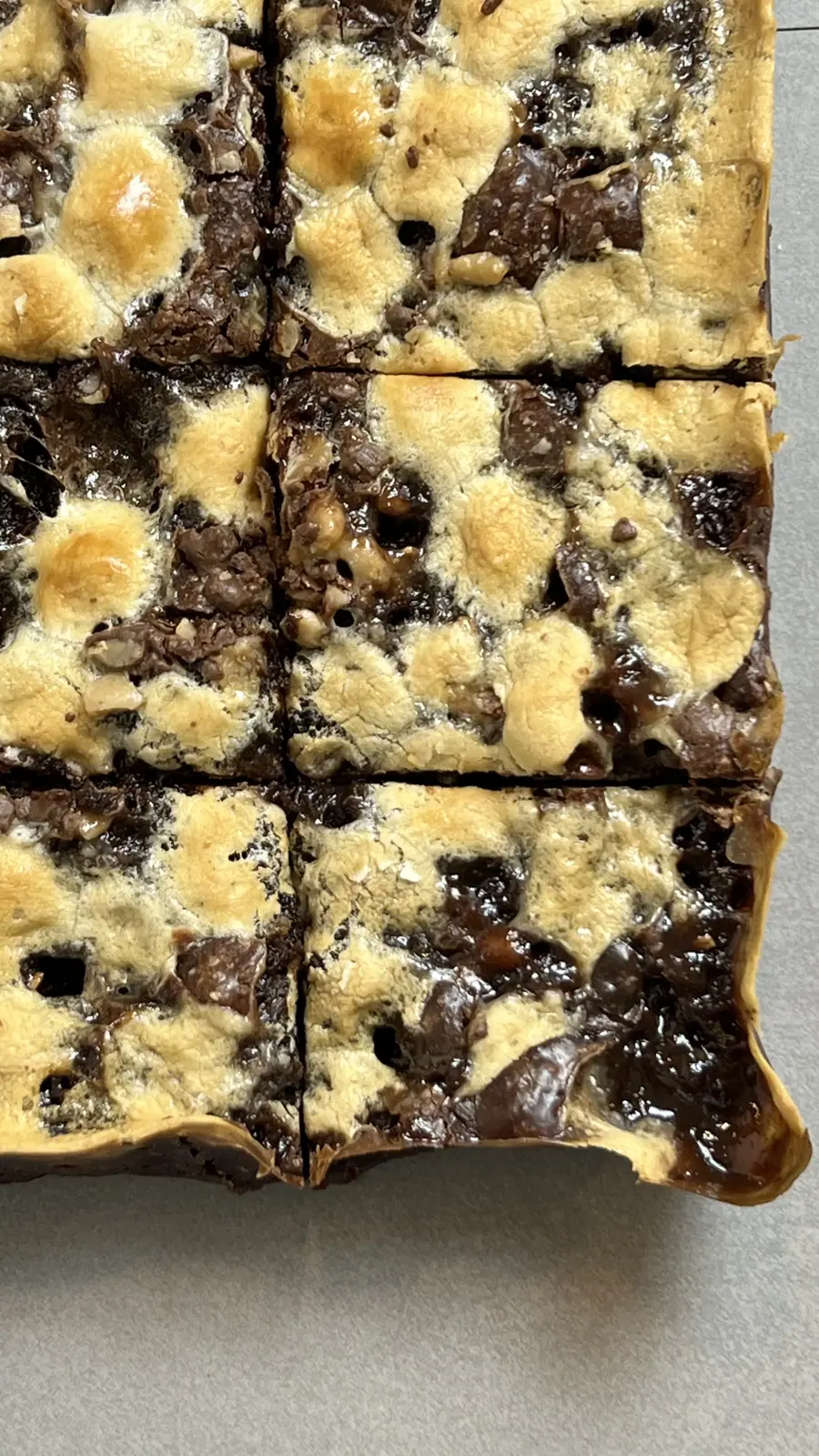 Rocky road brownie topped with toasted marshmallow